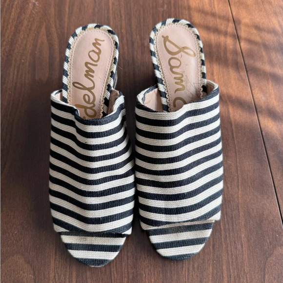 Sam Edelman Rheta black white striped mules chunk heel 8.5 - Picture 2 of 5